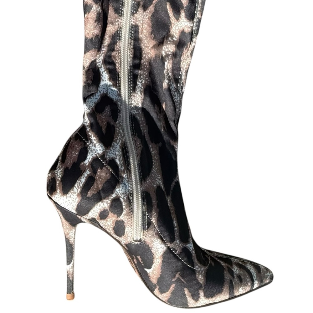 NEWBELLA Stretch Leopard Print Over-the-Knee Pointed Toe Stiletto Boots Size 6 - Picture 8 of 15